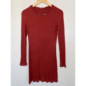 Reformation Jeans Ribbed Stretchy Dress Burnt Orange/Brown SZ S. Made in USA.